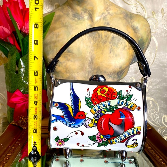 LITTLE EARTH USA PRISTINE Metal Purse Tattoo Art Swarovski Crystals Mini Bag - Picture 15 of 17
